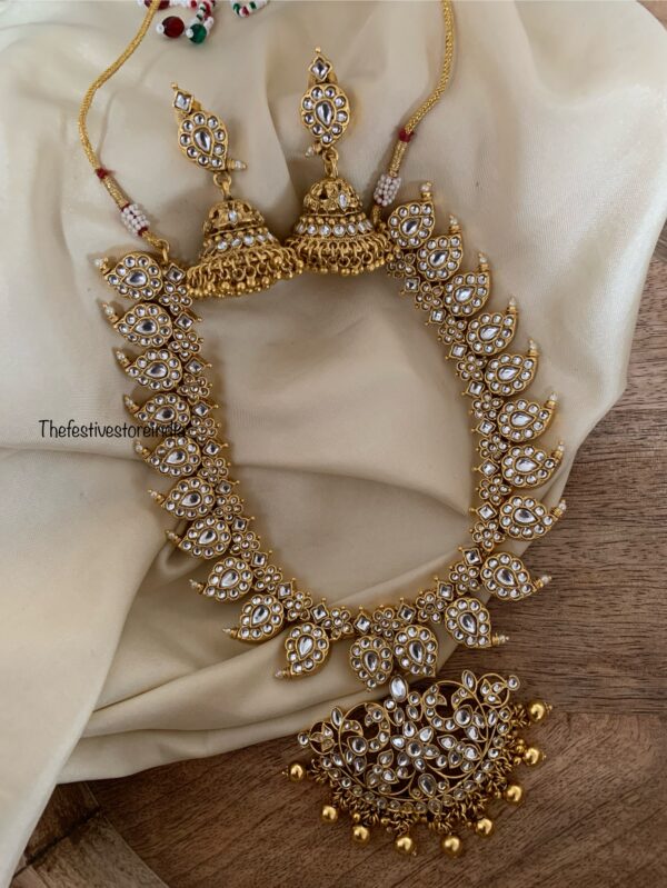 Classic bridal mango necklace set - white with gold drop beads