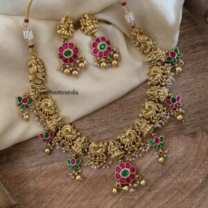 Bridal premium lakshmi necklace set with Jadau hangings