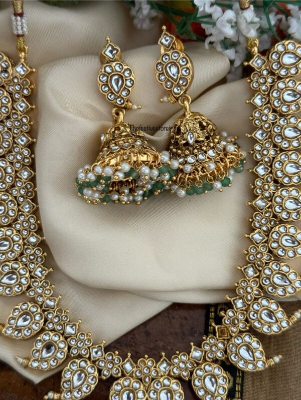 Classic bridal mango necklace set - white with green drop beads