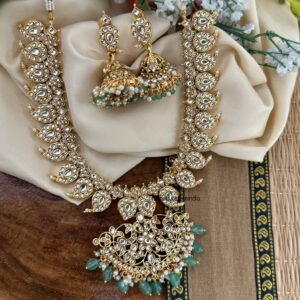 Classic bridal mango necklace set - white with green drop beads