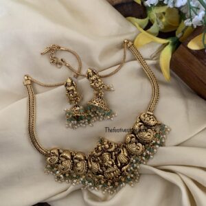 Green beads bridal lakshmi necklace set