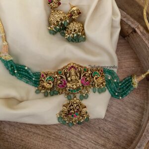 Bridal heavy nakshi lakshmi green beads choker set