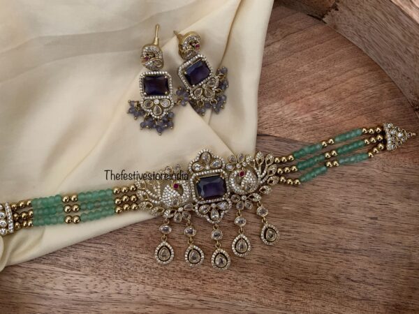 Purple pendant Budgeted bridal green crystal beads choker set