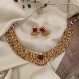Knit necklace set - Red stone