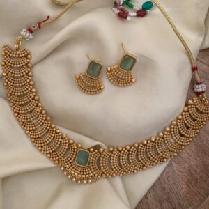 Knit necklace set - Mint stone