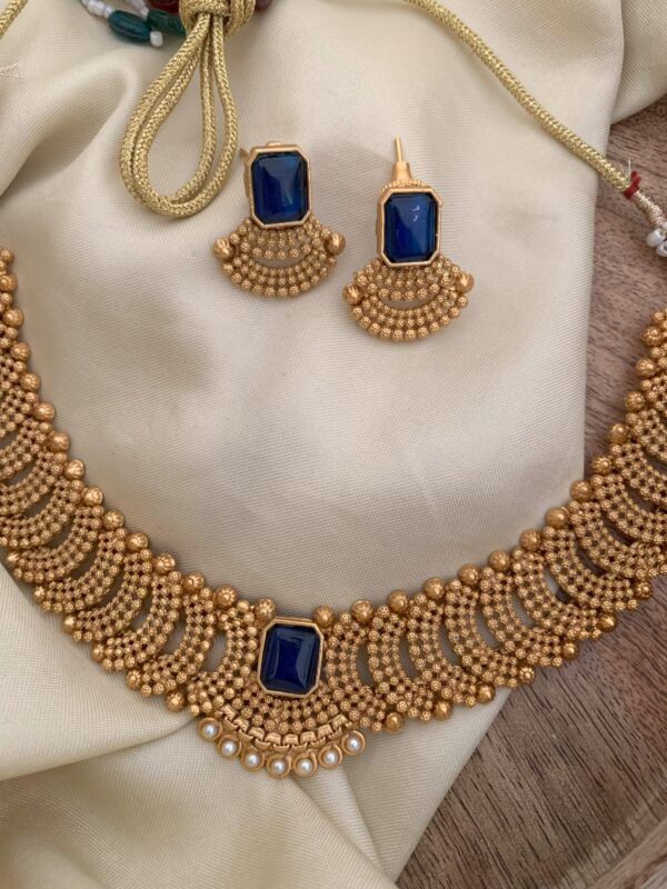 Knit necklace set - Blue stone