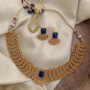 Knit necklace set - Blue stone