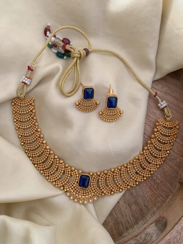 Knit necklace set - Blue stone