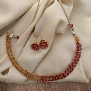 Half leafy necklace set - Red