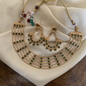 Green layers chandbali necklace set