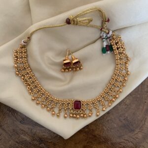 Matte gold drops red block set