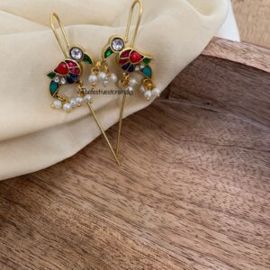 Jadau parrot multi colour earcuff (Set of 2) with pearl drop