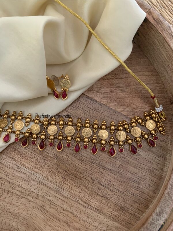 Kaasu lakshmi choker set - Red stone