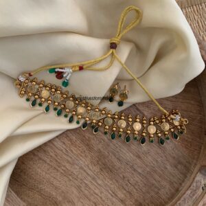 Kaasu lakshmi choker set - Green stone