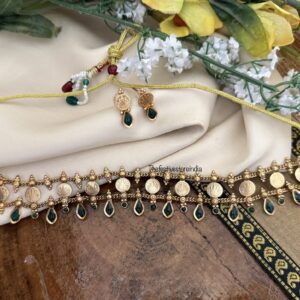 Kaasu lakshmi choker set - Green stone