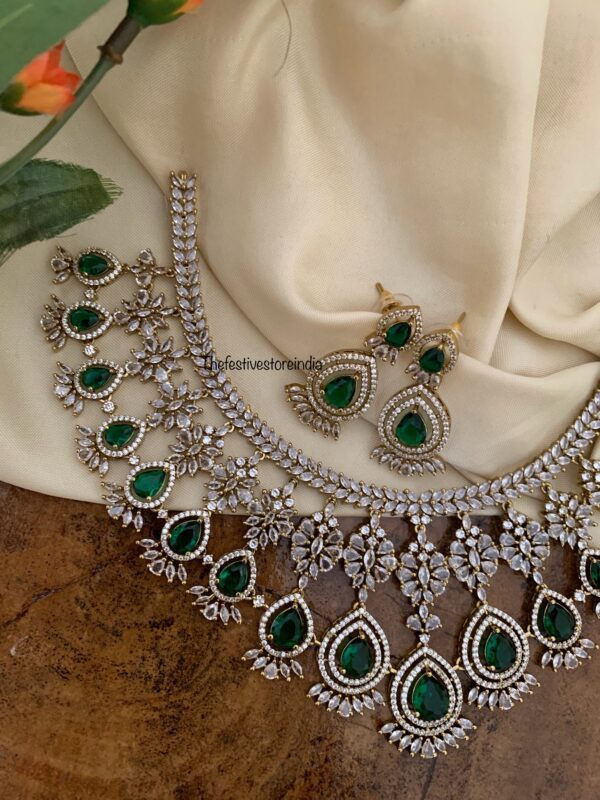 CZ Bridal droplets necklace set - Emerald