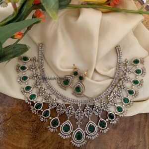 CZ Bridal droplets necklace set - Emerald