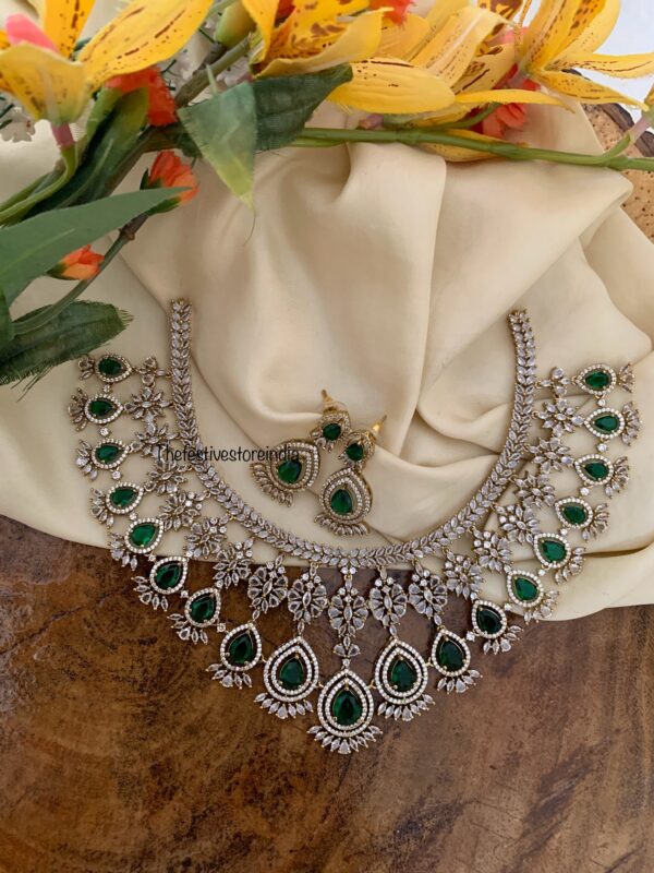 CZ Bridal droplets necklace set - Emerald