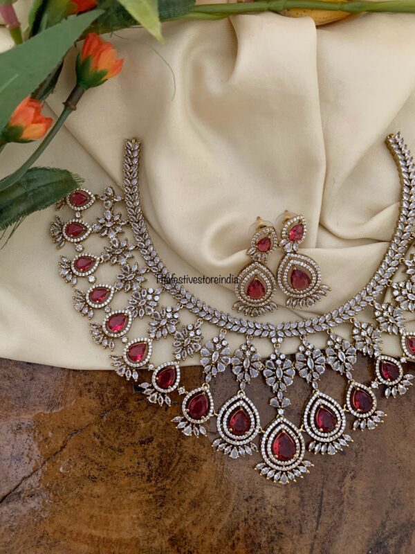 CZ Bridal droplets necklace set - Ruby