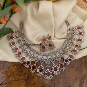 CZ Bridal droplets necklace set - Ruby