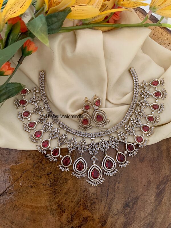 CZ Bridal droplets necklace set - Ruby