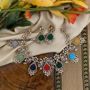 Pattern multi colour stone bridal set