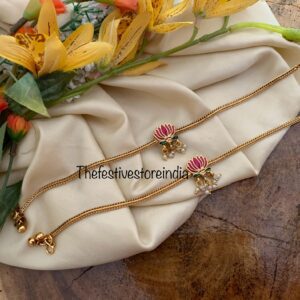 Matte enamel painted lotus motif anklets