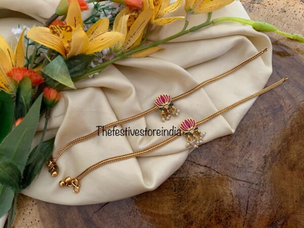 Matte enamel painted lotus motif anklets