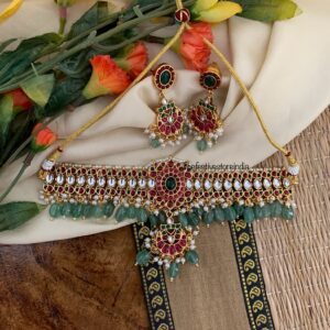Bridal green beads choker set