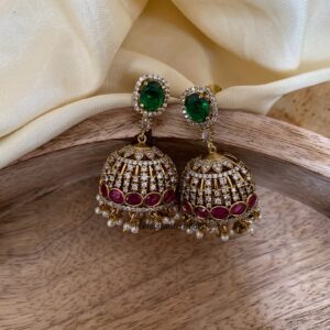 AD red green Bridal jhumkas