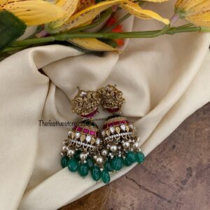 Bridal lakshmi green beads jhumkas