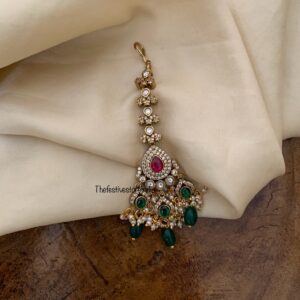 Victorian green drops maangtikka