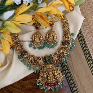 Grand bridal Lakshmi green drops necklace set