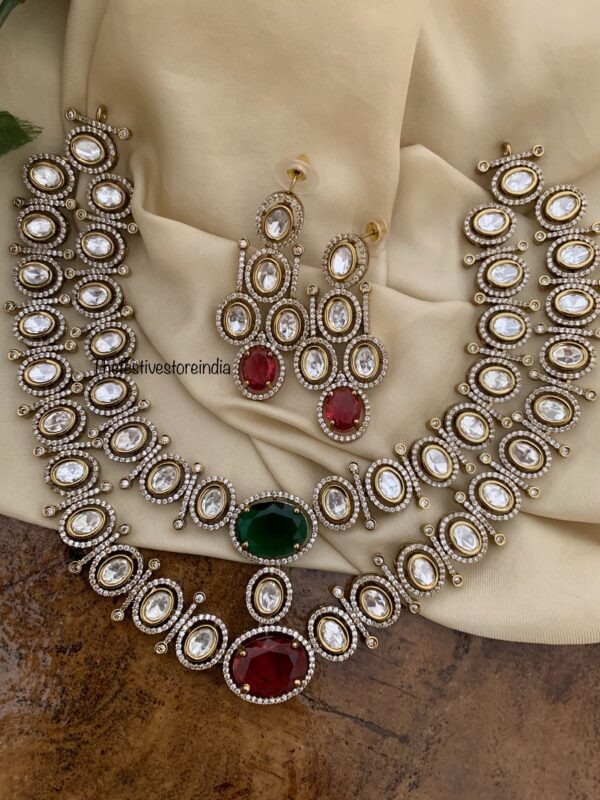 2 layer Bridal red green stone necklace set