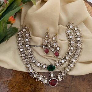 2 layer Bridal red green stone necklace set