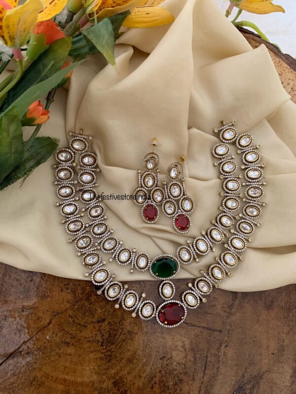 2 layer Bridal red green stone necklace set