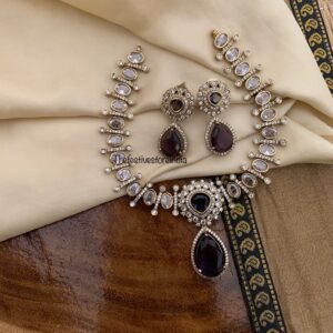Purple drop pendant Victorian spike necklace set