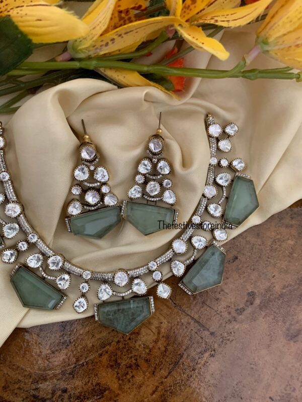 Unique moissanite mint stone necklace set