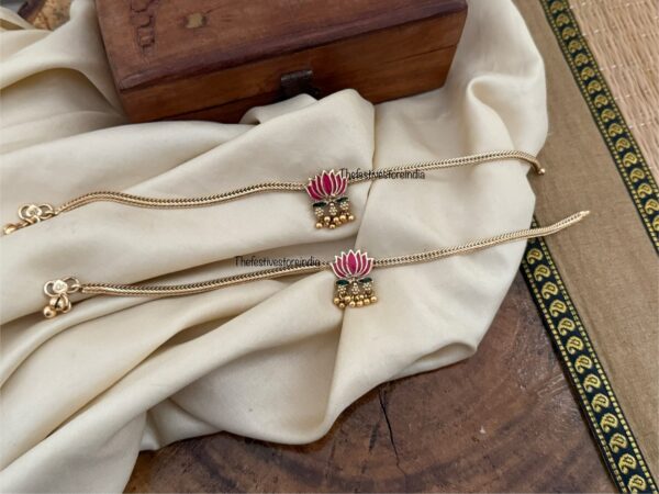 Matte enamel painted lotus motif anklets