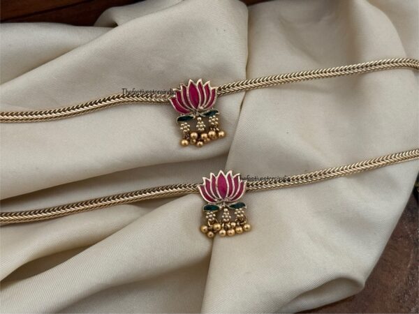 Matte enamel painted lotus motif anklets
