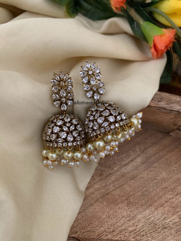 CZ White stone jhumkas