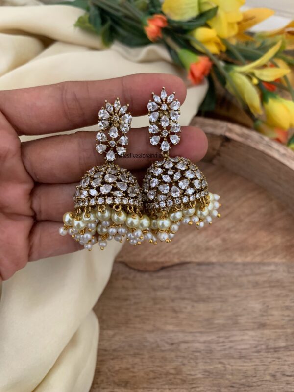 CZ White stone jhumkas