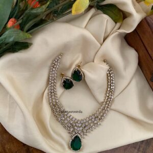 Victorian diamond Emerald drop necklace set