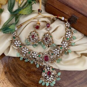 Heavy mint drops Bridal Victorian necklace set