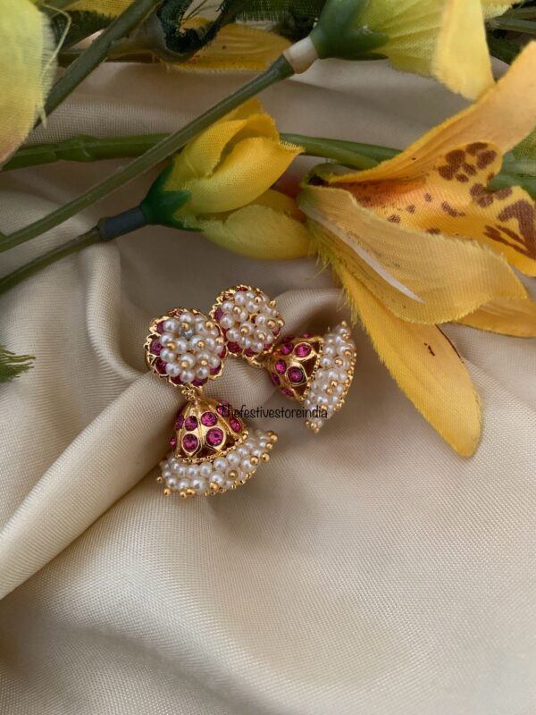 Cluster pearl micro gold 2 in 1 jhumka