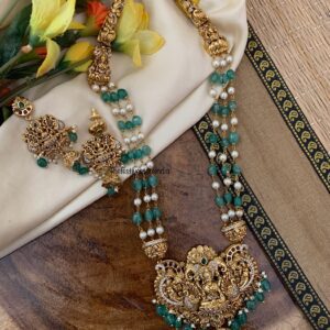 Lakshmi Nakshi green beads mid length haaram set