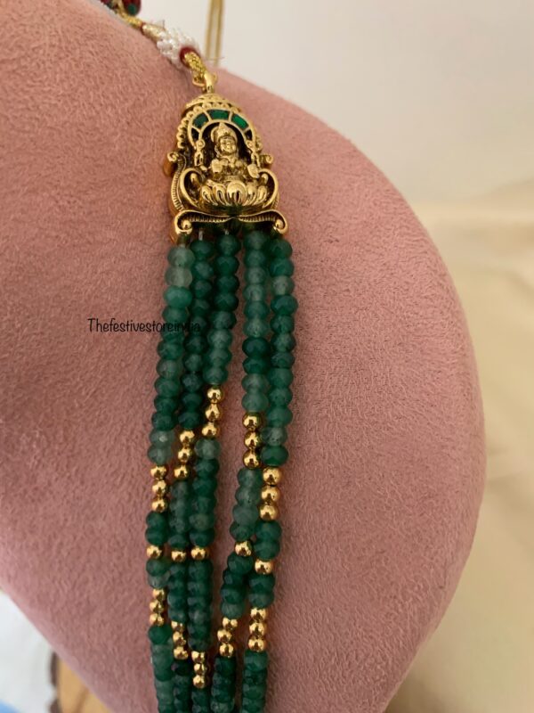 Grand Lakshmi Haaram Set with Green Beads | Traditional Temple Jewelry for Brides