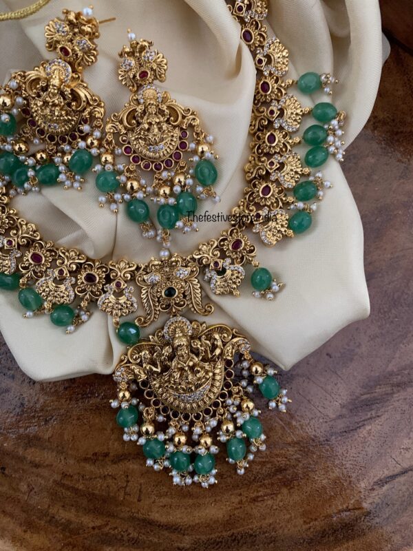 Bridal Lakshmi green beads necklace set