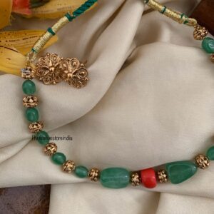 Green beads and Coral short chain set