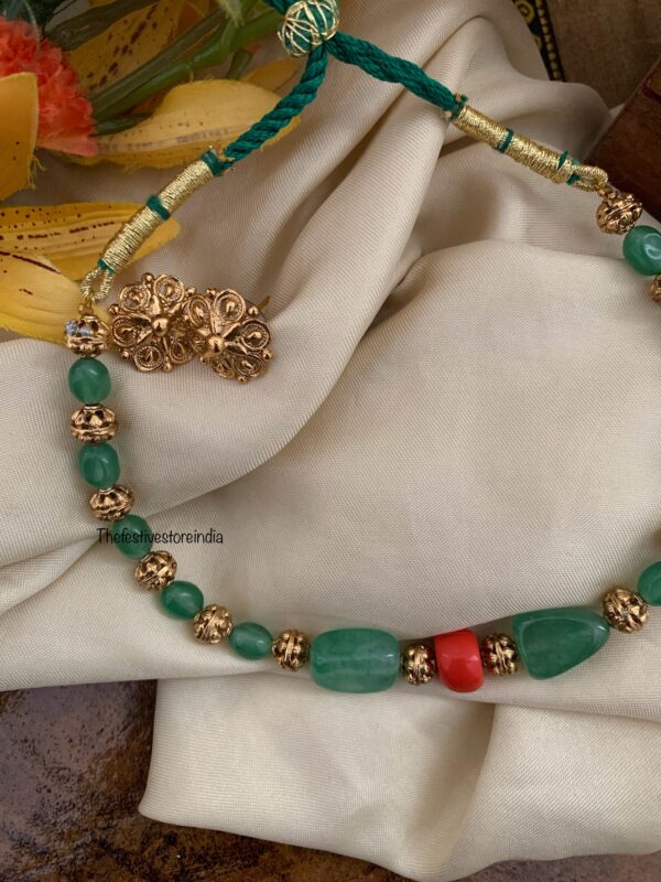 Green beads and Coral short chain set